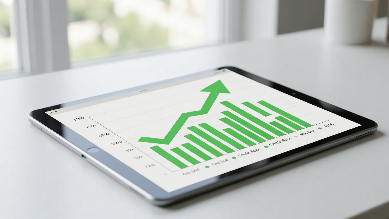 A digital tablet showing a rising credit score graph for best personal loans for bad credit