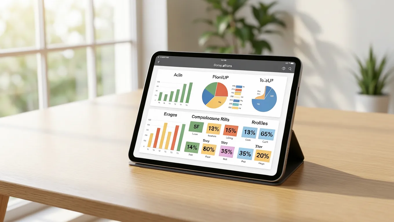 Digital tablet displaying a personal loan comparison dashboard in a bright office.