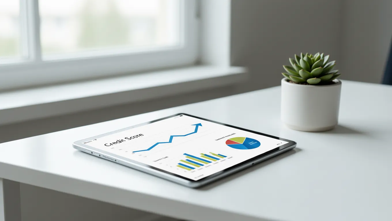 Digital tablet showing rising credit score dashboard for personal loans for bad credit online