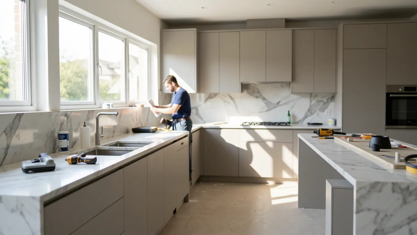 Professional crew installing a modern kitchen remodel using personal loans for home improvement.
