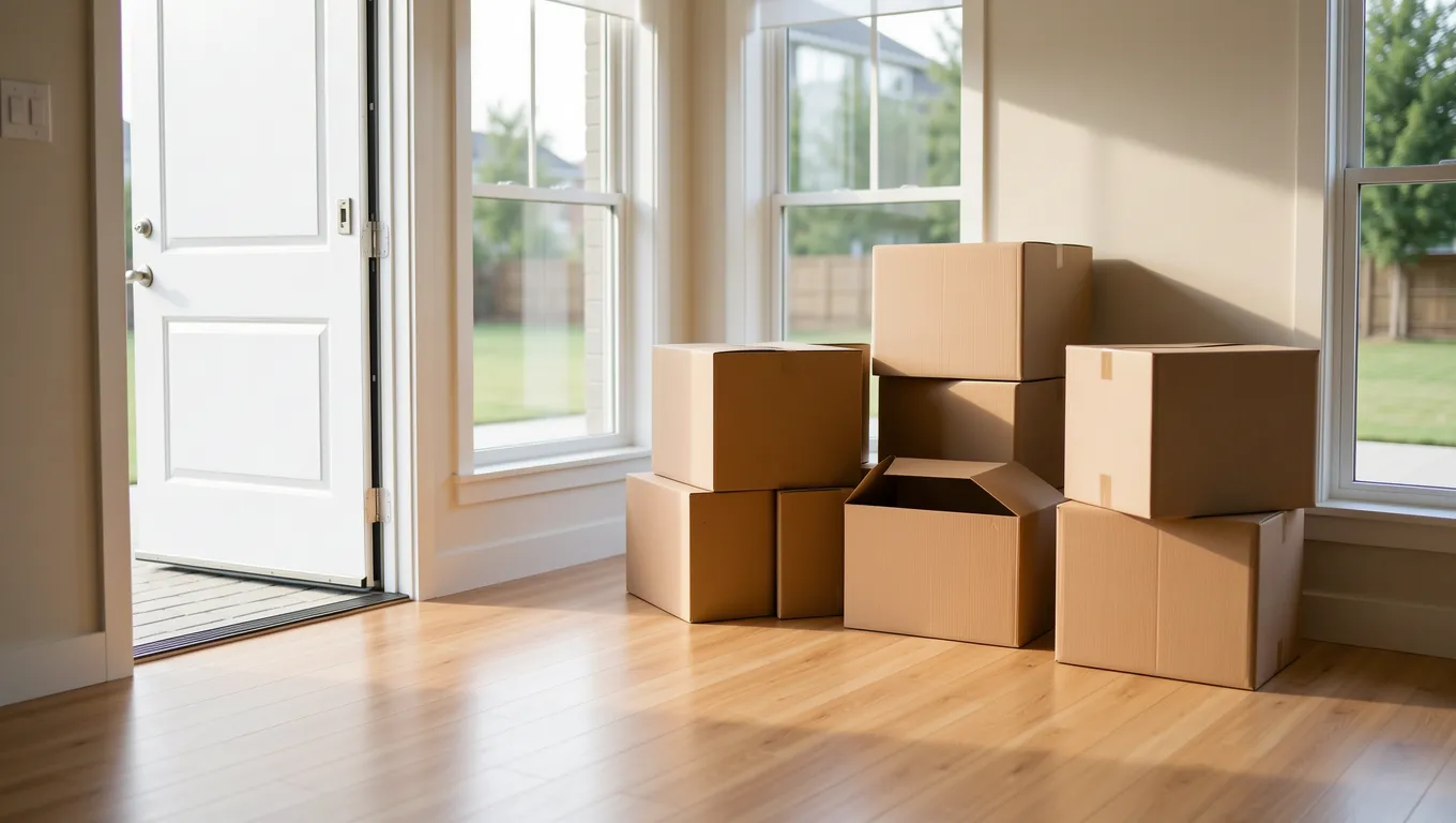 Cardboard moving boxes in a new home representing personal loans for relocation