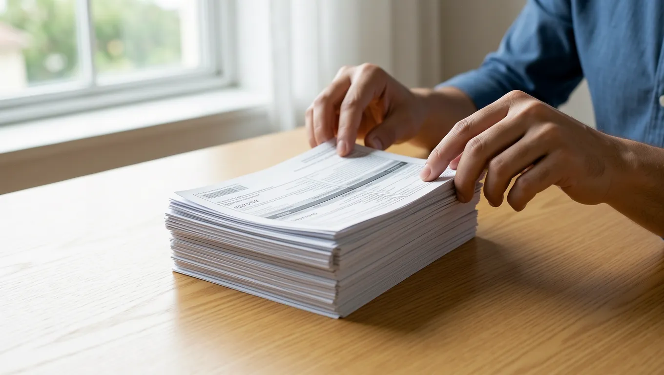 Person organizing bills to manage personal loans up to $10000