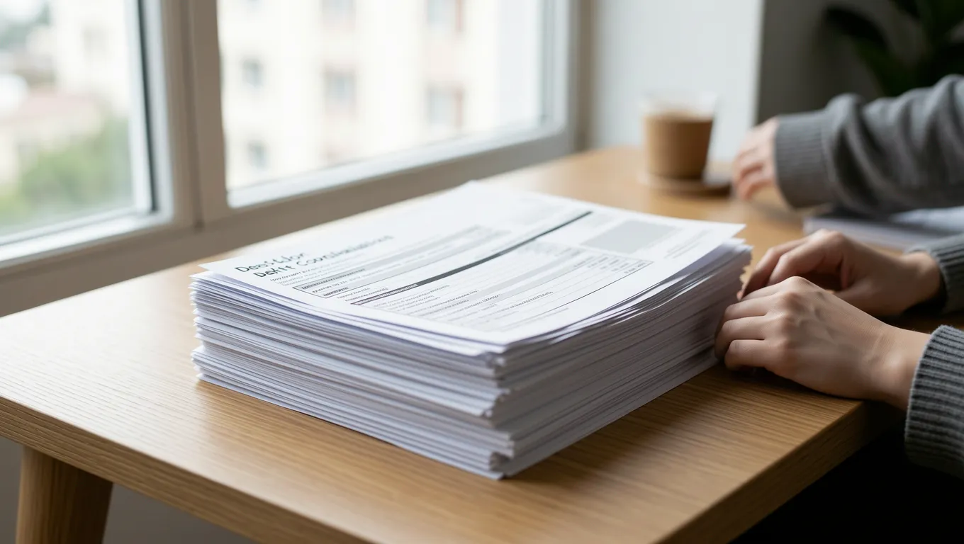 Person organizing bills for personal loans without collateral