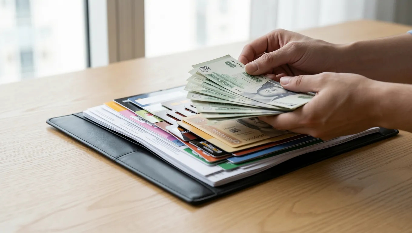 Person organizing various high-interest debts for unsecured debt consolidation loans.